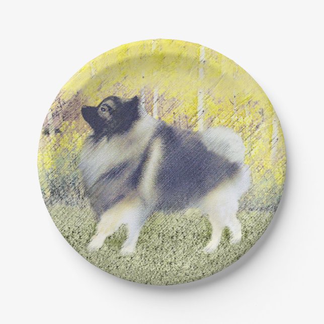 Keeshond Aspen Painting - Cute Original Dog Art Paper Plates (Front)