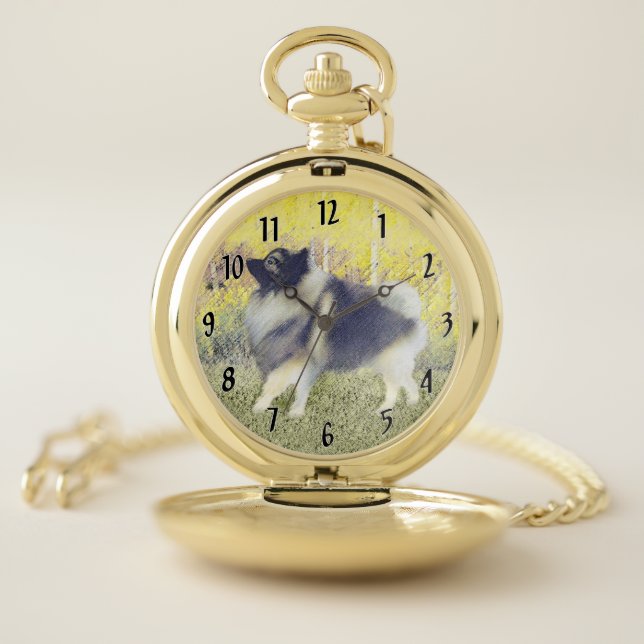 Keeshond Aspen Painting - Cute Original Dog Art Pocket Watch (Inside)