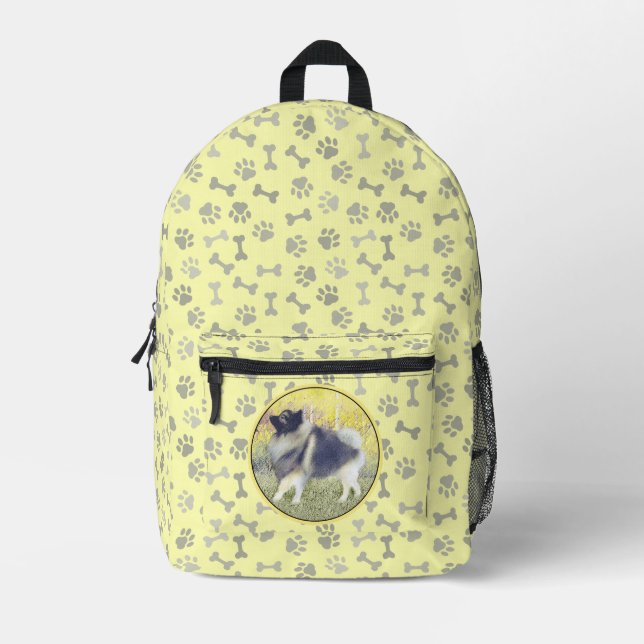 Keeshond Aspen Painting - Cute Original Dog Art Printed Backpack (Front)