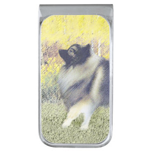 Keeshond Aspen Painting - Cute Original Dog Art Silver Finish Money Clip