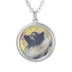 Keeshond Aspen Painting - Cute Original Dog Art Silver Plated Necklace