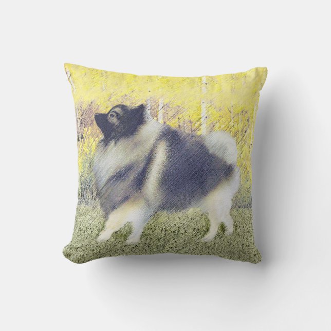 Keeshond Aspen Painting - Cute Original Dog Art Throw Pillow (Front)