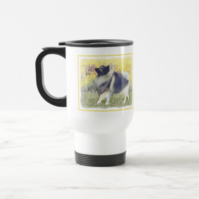 Keeshond Aspen Painting - Cute Original Dog Art Travel Mug (Left)
