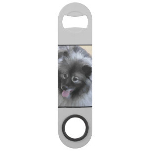 Keeshond Bailey Painting - Cute Original Dog Art Bar Key