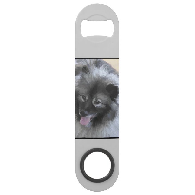 Keeshond Bailey Painting - Cute Original Dog Art Bar Key (Back)