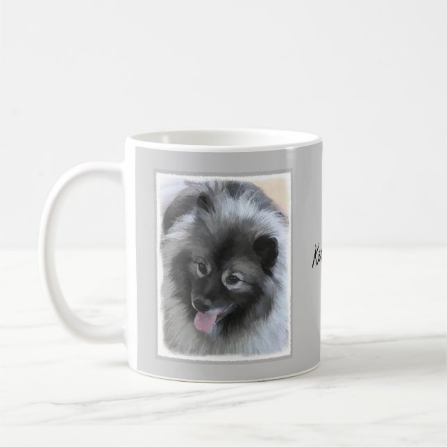 Keeshond Bailey Painting - Cute Original Dog Art Coffee Mug (Left)