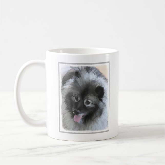Keeshond Bailey Painting - Cute Original Dog Art Coffee Mug (Left)