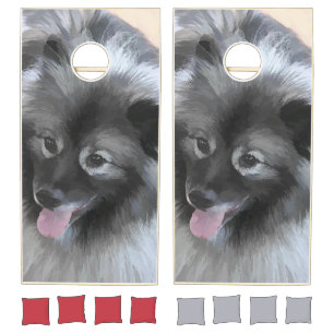 Keeshond Bailey Painting - Cute Original Dog Art Cornhole Set