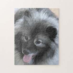 Keeshond Bailey Painting - Cute Original Dog Art Jigsaw Puzzle