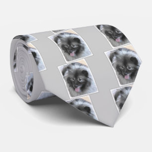 Keeshond Bailey Painting - Cute Original Dog Art Neck Tie