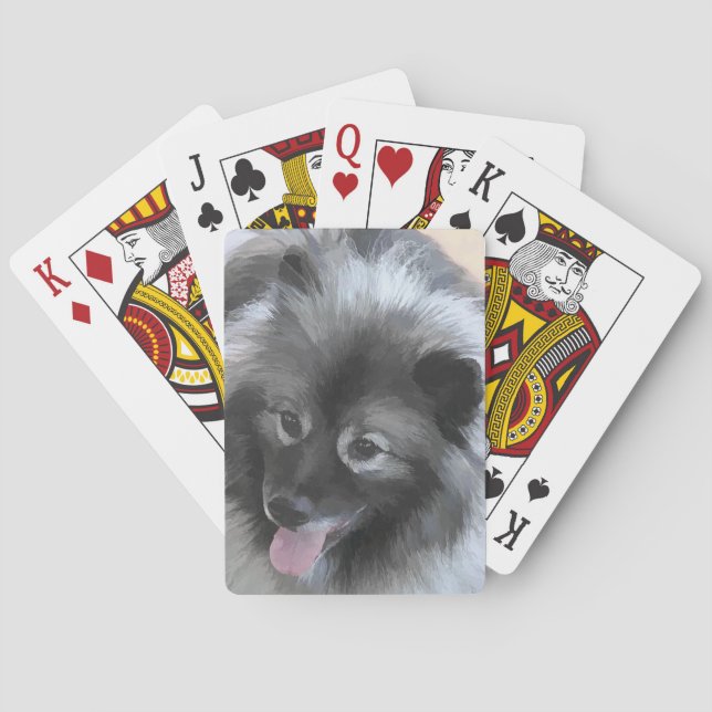 Keeshond Bailey Painting - Cute Original Dog Art Poker Cards (Back)