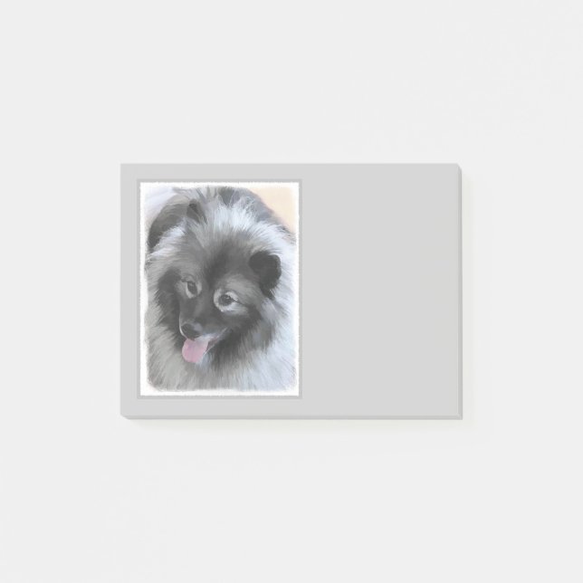 Keeshond Bailey Painting - Cute Original Dog Art Post-it Notes (Front)