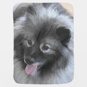 Keeshond Bailey Painting - Cute Original Dog Art Receiving Blanket