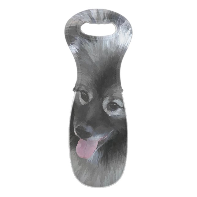 Keeshond Bailey Painting - Cute Original Dog Art Wine Bag (Front Flat)
