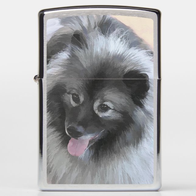 Keeshond Bailey Painting - Cute Original Dog Art Zippo Lighter (Front)