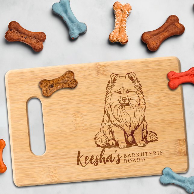 Keeshond Barkuterie Dog Treat Wood Engraved Cutting Board (Keeshond Dog Cutting Board Barkuterie Personalized with Dog's Name, Gift for Dog Mom, Dad, Owner)
