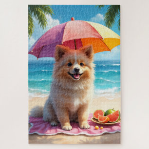 Keeshond Beach Relax Scene Jigsaw Puzzle