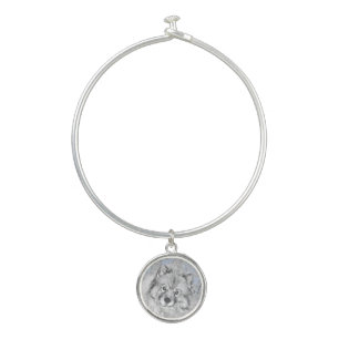 Keeshond Beth Painting - Cute Original Dog Art Bangle Bracelet