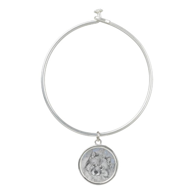 Keeshond Beth Painting - Cute Original Dog Art Bangle Bracelet (Front)