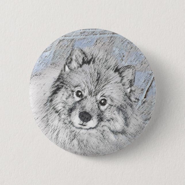 Keeshond Beth Painting - Cute Original Dog Art Button (Front)