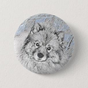 Keeshond Beth Painting - Cute Original Dog Art Button