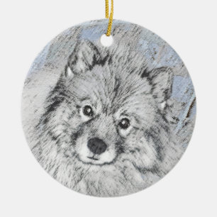 Keeshond Beth Painting - Cute Original Dog Art Ceramic Ornament