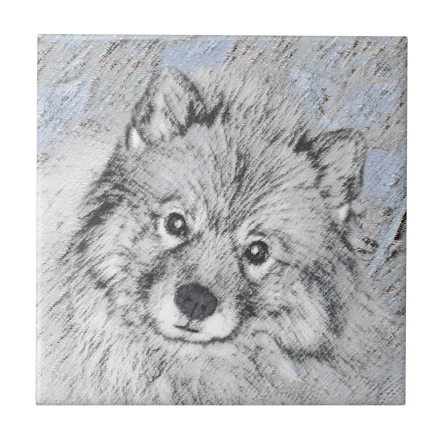 Keeshond Beth Painting - Cute Original Dog Art Ceramic Tile (Front)
