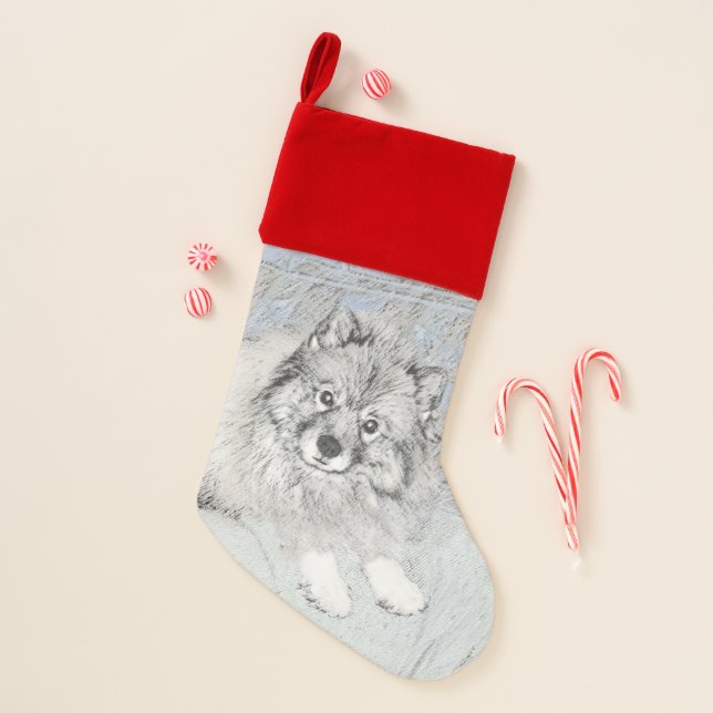Keeshond Beth Painting - Cute Original Dog Art Christmas Stocking (Front)