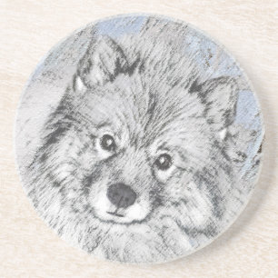 Keeshond Beth Painting - Cute Original Dog Art Coaster