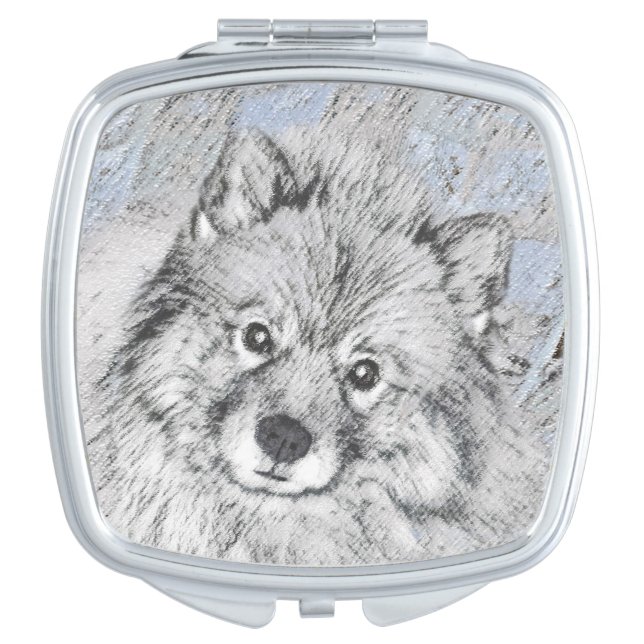 Keeshond Beth Painting - Cute Original Dog Art Compact Mirror (Front)