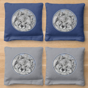 Keeshond Beth Painting - Cute Original Dog Art Cornhole Bags