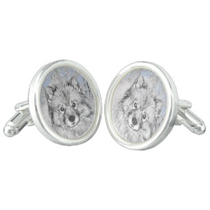 Keeshond Beth Painting - Cute Original Dog Art Cufflinks