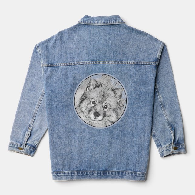 Keeshond Beth Painting - Cute Original Dog Art Denim Jacket (Back)