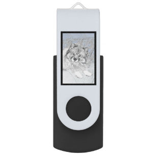 Keeshond Beth Painting - Cute Original Dog Art Flash Drive