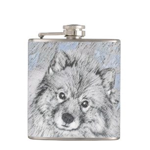 Keeshond Beth Painting - Cute Original Dog Art Flask
