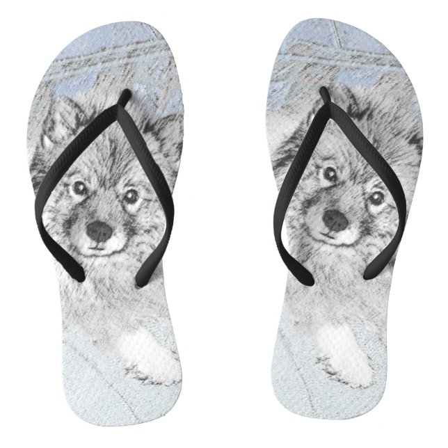 Keeshond Beth Painting - Cute Original Dog Art Flip Flops (Footbed)