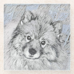 Keeshond Beth Painting - Cute Original Dog Art Glass Coaster