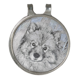 Keeshond Beth Painting - Cute Original Dog Art Golf Hat Clip