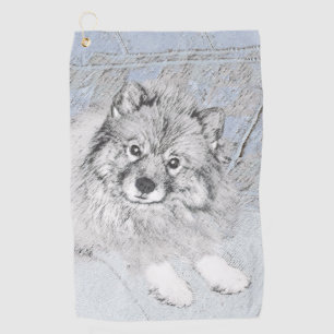 Keeshond Beth Painting - Cute Original Dog Art Golf Towel