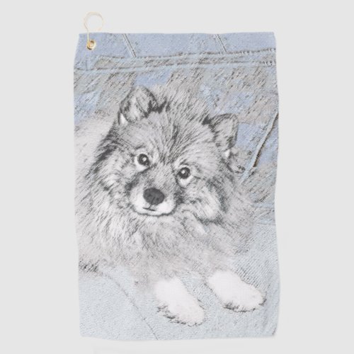 Keeshond Beth Painting _ Cute Original Dog Art Golf Towel