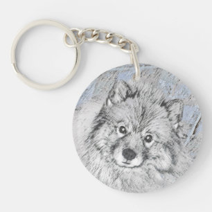 Keeshond Beth Painting - Cute Original Dog Art Keychain