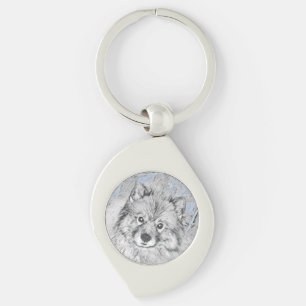 Keeshond Beth Painting - Cute Original Dog Art Keychain