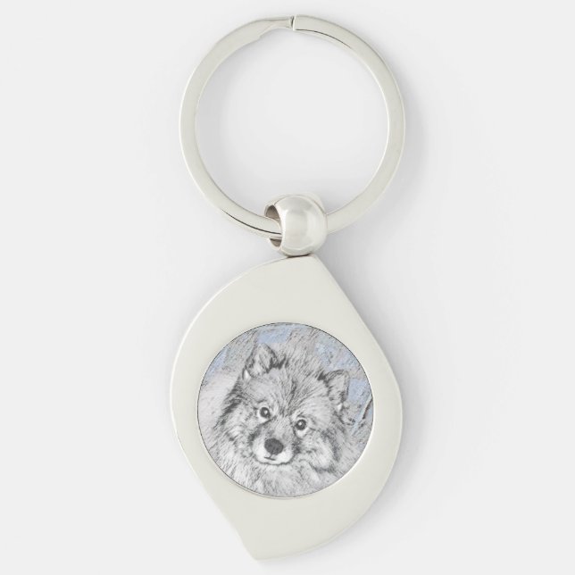 Keeshond Beth Painting - Cute Original Dog Art Keychain (Front)