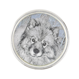 Keeshond Beth Painting - Cute Original Dog Art Lapel Pin