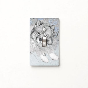 Keeshond Beth Painting - Cute Original Dog Art Light Switch Cover