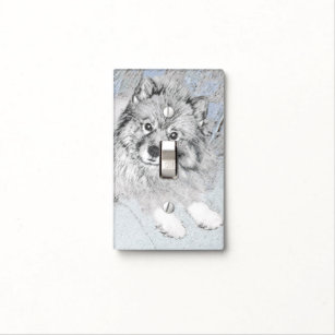 Keeshond Beth Painting - Cute Original Dog Art Light Switch Cover