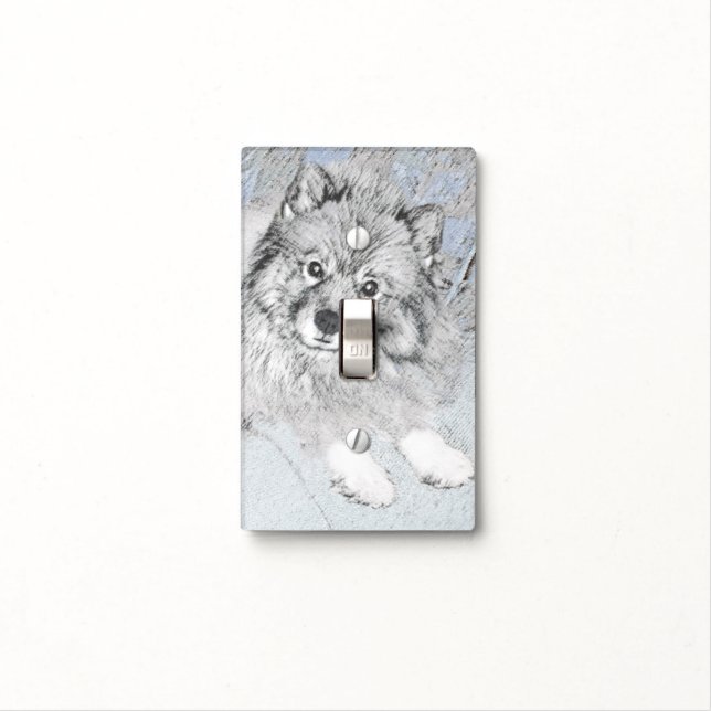 Keeshond Beth Painting - Cute Original Dog Art Light Switch Cover (In Situ)