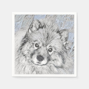 Keeshond Beth Painting - Cute Original Dog Art Napkins
