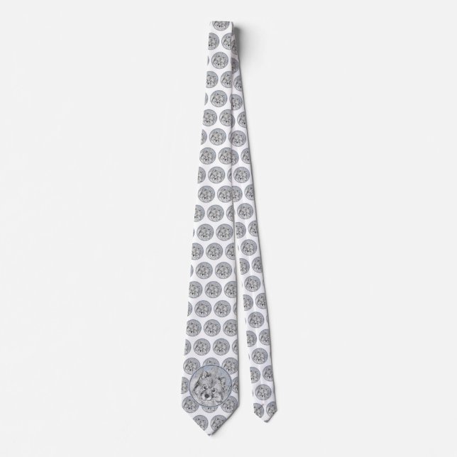 Keeshond Beth Painting - Cute Original Dog Art Neck Tie (Front)