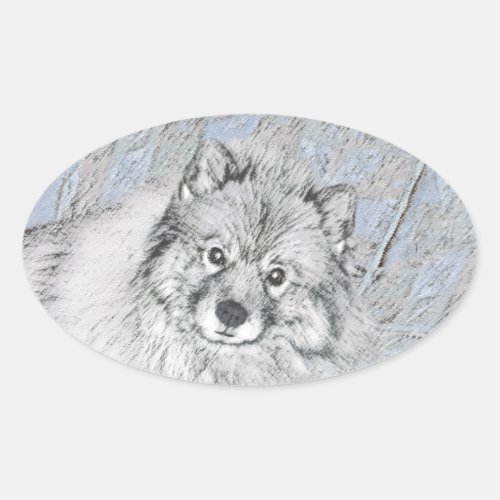 Keeshond Beth Painting _ Cute Original Dog Art Oval Sticker